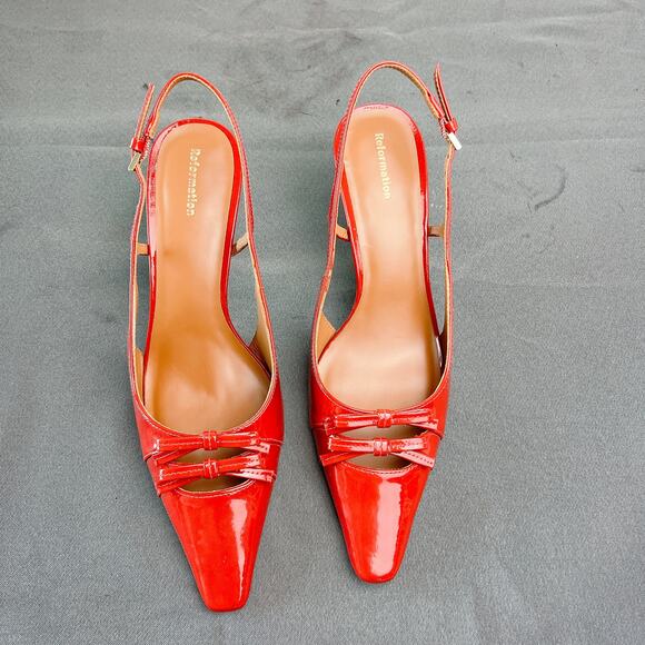 Reformation Noreen Red Slingback Heels Size 7.5 3” Heel - Picture 5 of 9